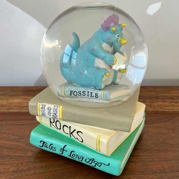 San Francisco Music Box Company Reading Dinosaur Glitter Snow Globe 1993 Books - Picture 3 of 14